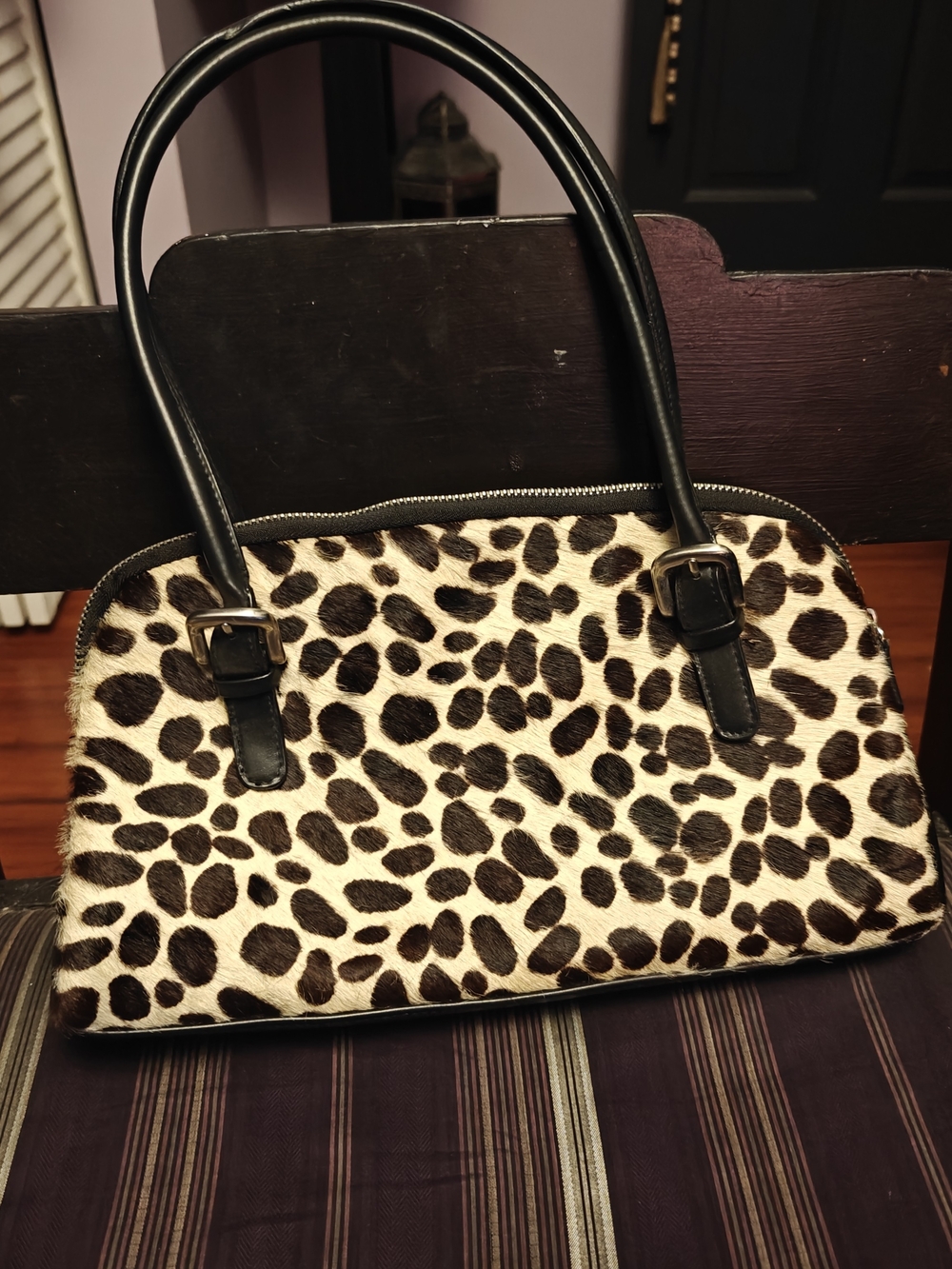 Express Leopard Print Satchel with Black Handles And Hair